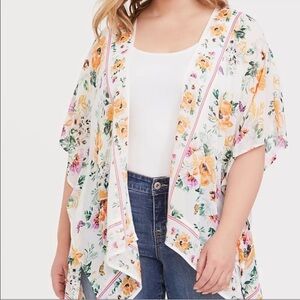 Torrid Chiffon Butterfly Kimono Womens Size 3x/4x Ivory Floral Sheer Topper